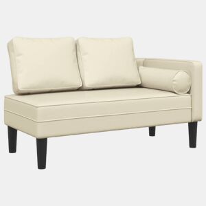 vidaXL Chaise longue com almofadões couro artificial creme