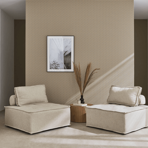Sofá modular em tecido estofado de 2 lugares, Dao, Beige, 90x90x40 cm