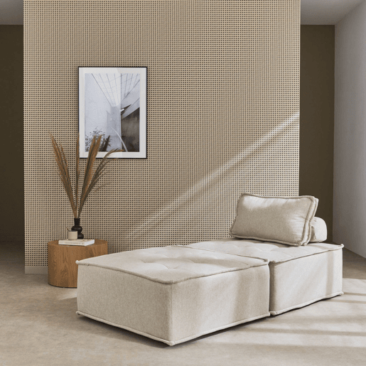 Sofá modular em tecido estofado de 2 lugares, Dao, Beige, 90x90x40 cm