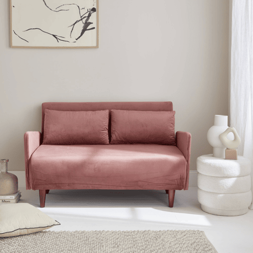 Sofá-cama em veludo com pernas de madeira de 2 lugares, Panam veludo, Portogallo, 131x75x81 cm