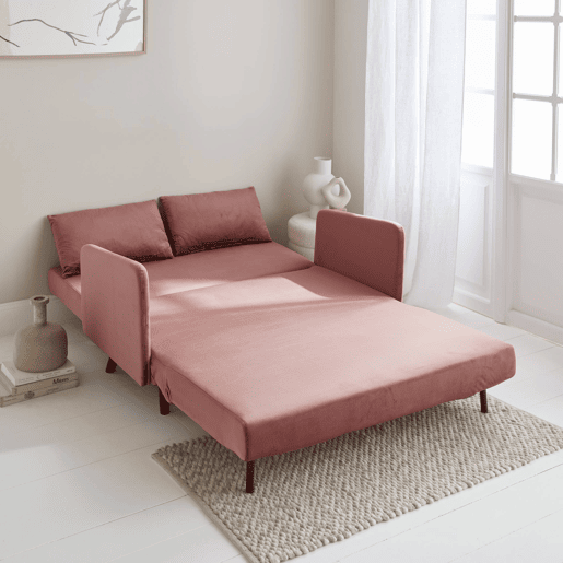 Sofá-cama em veludo com pernas de madeira de 2 lugares, Panam veludo, Portogallo, 131x75x81 cm
