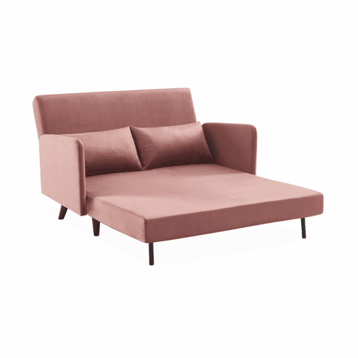 Sofá-cama em veludo com pernas de madeira de 2 lugares, Panam veludo, Portogallo, 131x75x81 cm