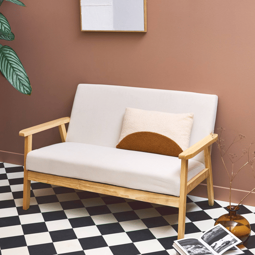 Sofá em veludo canelado, pernas de madeira de 2 lugares, Isak veludo canelado, Creme, 114x69.5x73 cm