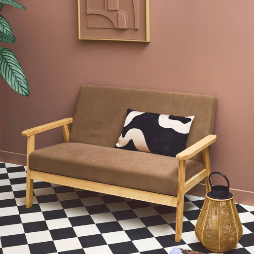 Sofá em veludo canelado, pernas de madeira de 2 lugares, Isak veludo canelado, Taupe, 114x69.5x73 cm