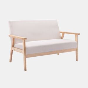 Sofá-bancada em tecido e pernas de madeira de 2 lugares, Isak, Beige, 114x69.5x73 cm