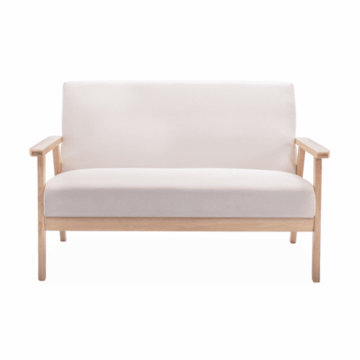 Sofá-bancada em tecido e pernas de madeira de 2 lugares, Isak, Beige, 114x69.5x73 cm