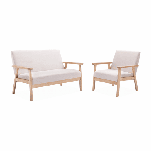 Sofá-bancada em tecido e pernas de madeira de 2 lugares, Isak, Beige, 114x69.5x73 cm