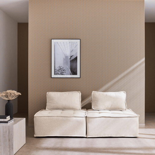 Sofá modular em tecido estofado de 2 lugares, Dao, Creme, 90x90x40 cm