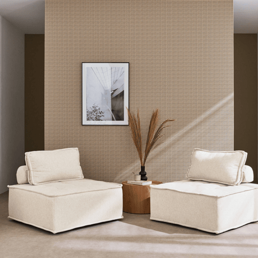 Sofá modular em tecido estofado de 2 lugares, Dao, Creme, 90x90x40 cm