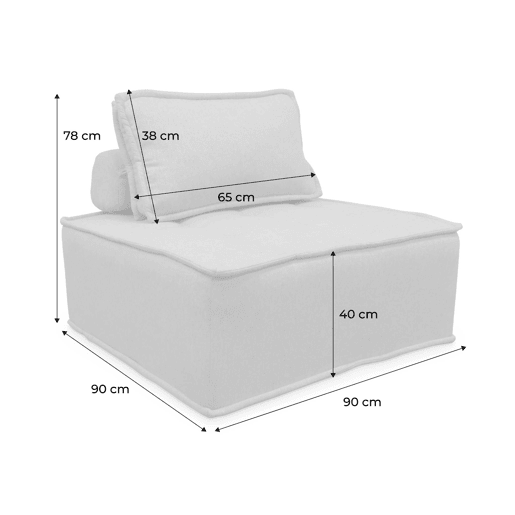 Sofá modular em tecido estofado de 2 lugares, Dao, Creme, 90x90x40 cm