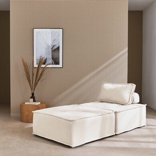 Sofá modular em tecido estofado de 2 lugares, Dao, Creme, 90x90x40 cm
