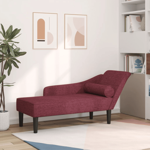 vidaXL Chaise longue com almofadões tecido vermelho tinto vidaXL Chaise longue com almofadões tecido vermelho tinto