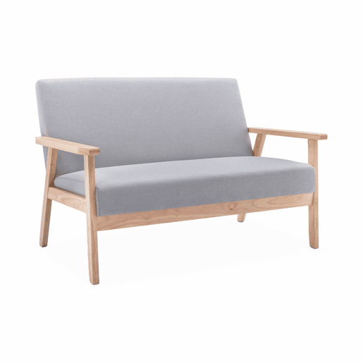 Sofá-bancada em tecido e pernas de madeira de 2 lugares, Isak, Cinza Claro, 114x69.5x73 cm