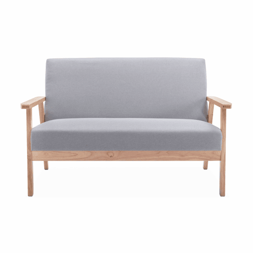 Sofá-bancada em tecido e pernas de madeira de 2 lugares, Isak, Cinza Claro, 114x69.5x73 cm