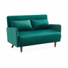 Sofá-cama em veludo com pernas de madeira de 2 lugares, Panam veludo, Verde, 131x75x81 cm