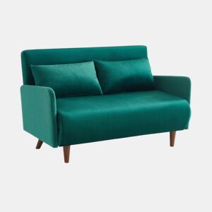 Sofá-cama em veludo com pernas de madeira de 2 lugares, Panam veludo, Verde, 131x75x81 cm