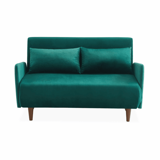 Sofá-cama em veludo com pernas de madeira de 2 lugares, Panam veludo, Verde, 131x75x81 cm
