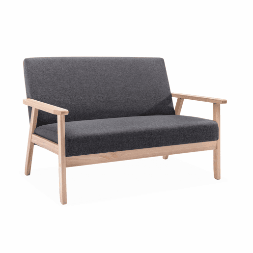 Sofá-bancada em tecido e pernas de madeira de 2 lugares, Isak, Cinza escuro, 114x69.5x73 cm