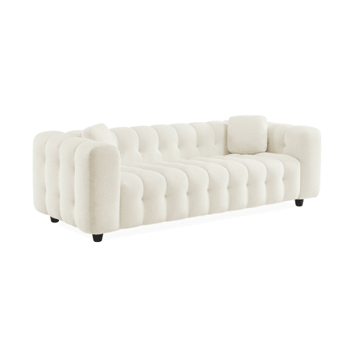 Sofá estofado em tecido boucle texturado de 3 lugares, Leon boucle, Creme, 99x229x71 cm
