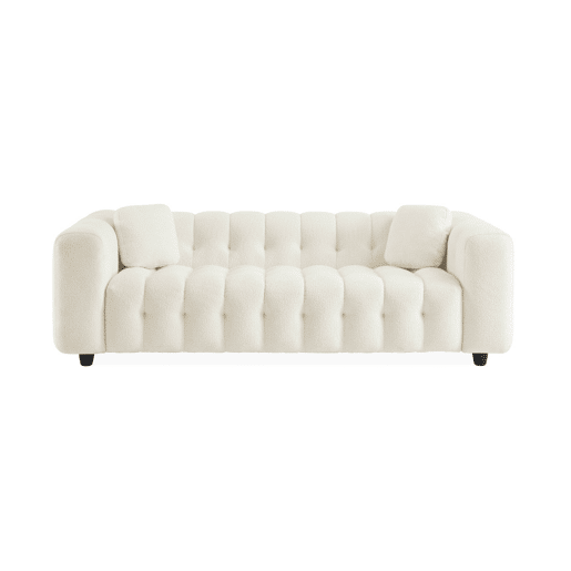 Sofá estofado em tecido boucle texturado de 3 lugares, Leon boucle, Creme, 99x229x71 cm