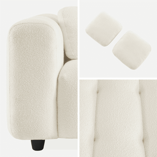 Sofá estofado em tecido boucle texturado de 3 lugares, Leon boucle, Creme, 99x229x71 cm