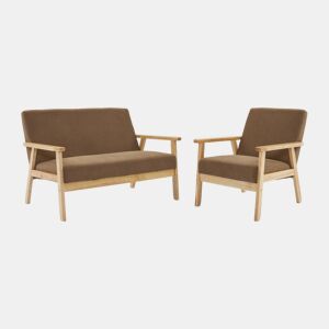 Sofá de 2 lugares com banco e cadeirão de bombazina, pernas de madeira, Isak veludo, Taupe, 231x97x75 cm