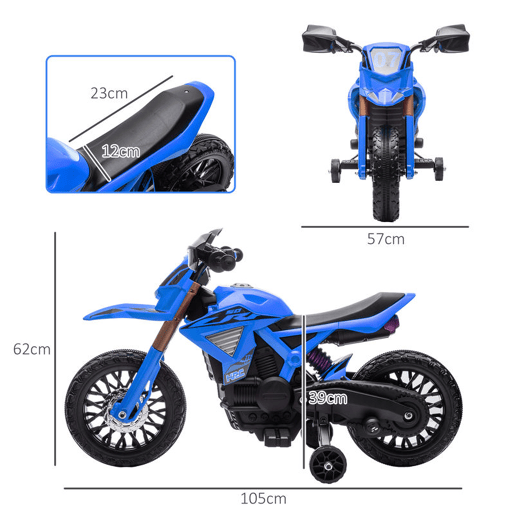 AIYAPLAY Moto Elétrica para Crianças de +3 Anos, Moto a Bateria 12V com Rodas de Apoio, Acelerador no Punho e Buzina, Suporta até 30 kg, Azul