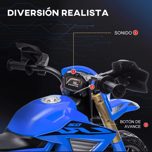 AIYAPLAY Moto Elétrica para Crianças de +3 Anos, Moto a Bateria 12V com Rodas de Apoio, Acelerador no Punho e Buzina, Suporta até 30 kg, Azul