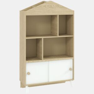 AIYAPLAY Estante Infantil de Madeira com 4 Compartimentos Estante de Livros para Crianças com Prateleiras Abertas e Armário para Domitório Sala de Jogos 80x30x140,5 cm Branco e Madeira