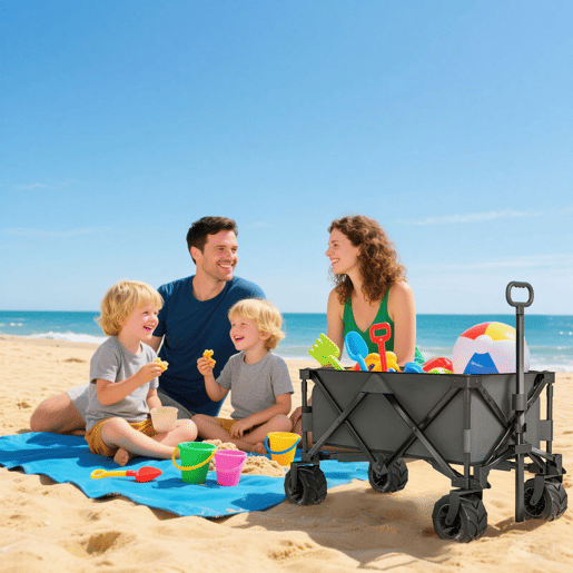 Outsunny Carrinho de Transporte Dobrável com Rodas Giratórias 360° e Guiador Ajustável 59-89 cm para Campismo Praia 108x55x61-91 cm Cinza Escuro