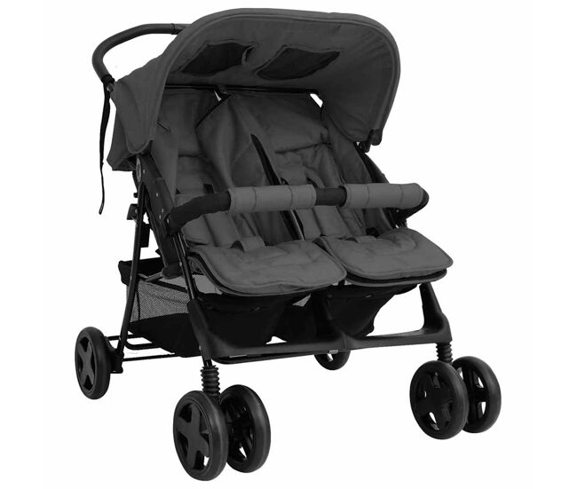 Vidaxl carrito para gemelos de acero gris oscuro