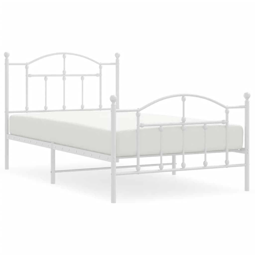 Estructura cama metal cabecero y pie de cama blanca 100x190 cm con cabecero y pie de cama