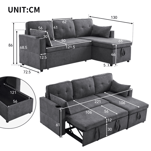 Sofá Cama reversível conversível 3 lugares,cinza Sofá Cama reversível conversível 3 lugares,cinza