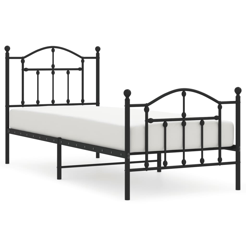 estructura de cama con cabecero y estribo metal negro 90x200 cm con cabecero y pie de cama