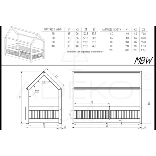 Cama infantil cabine de madeira Montessori Mila 80x140cm 70x140cm