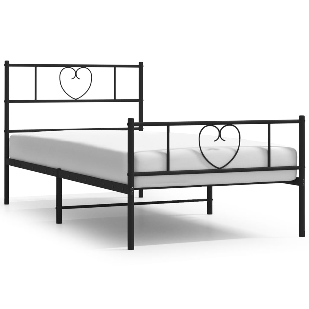 Estructura de cama con cabecero y estribo metal negro 100x200cm con cabecero y pie de cama