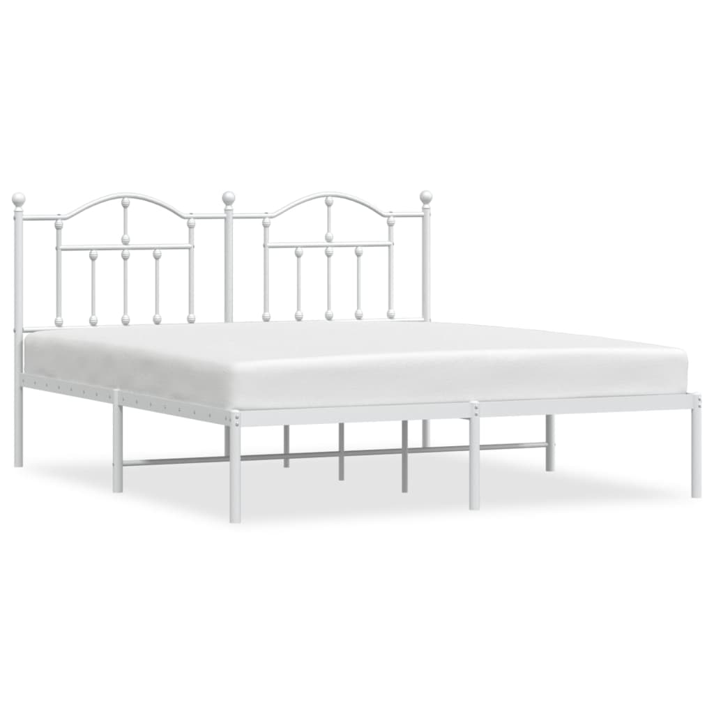 Estructura de cama de metal con cabecero blanco 183x213 cm con cabecero