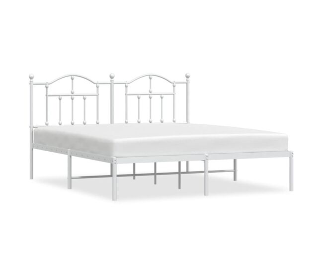 Estructura de cama de metal con cabecero blanco 183x213 cm con cabecero