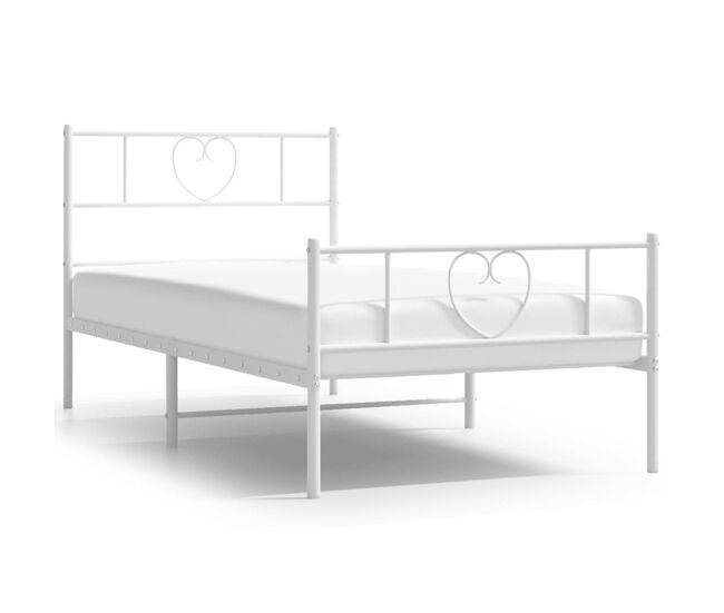 Estructura cama metal con cabecero y pie cama blanca 75x190 cm con cabecero y pie de cama