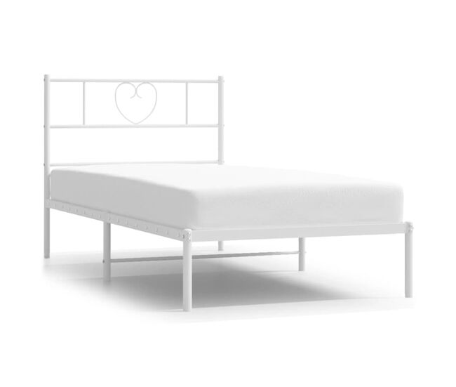 Estructura de cama de metal con cabecero blanco 100x200 cm con cabecero