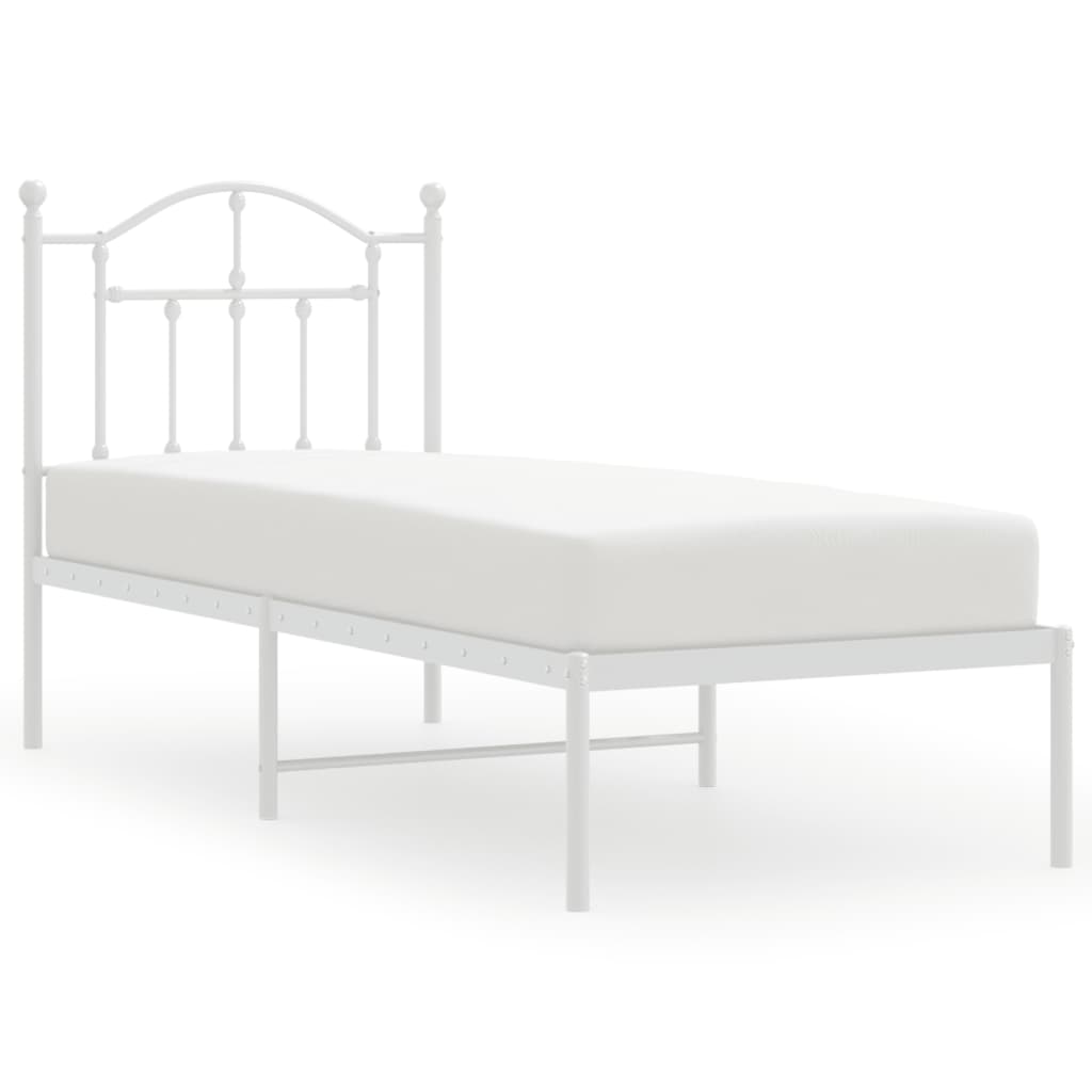 Estructura de cama de metal con cabecero blanco 75x190 cm con cabecero