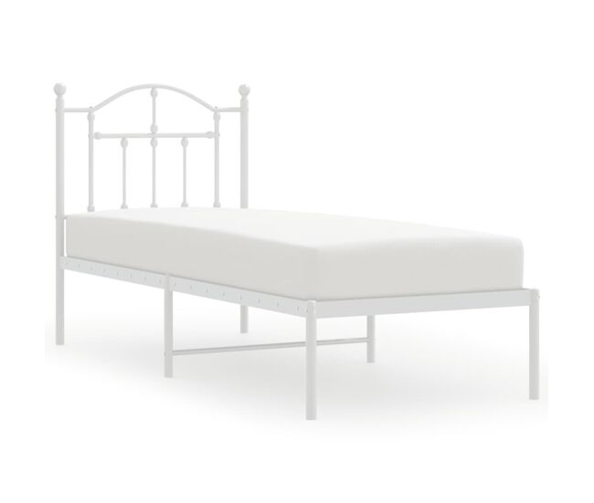 Estructura de cama de metal con cabecero blanco 75x190 cm con cabecero