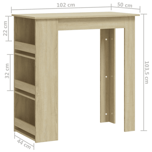 vidaXL Mesa de bar c prateleiras derivados de madeira carvalho sonoma