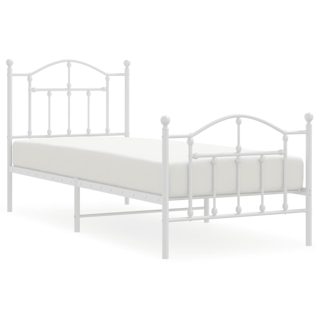 Estructura cama metal con cabecero y pie cama blanca 90x190 cm con cabecero y pie de cama