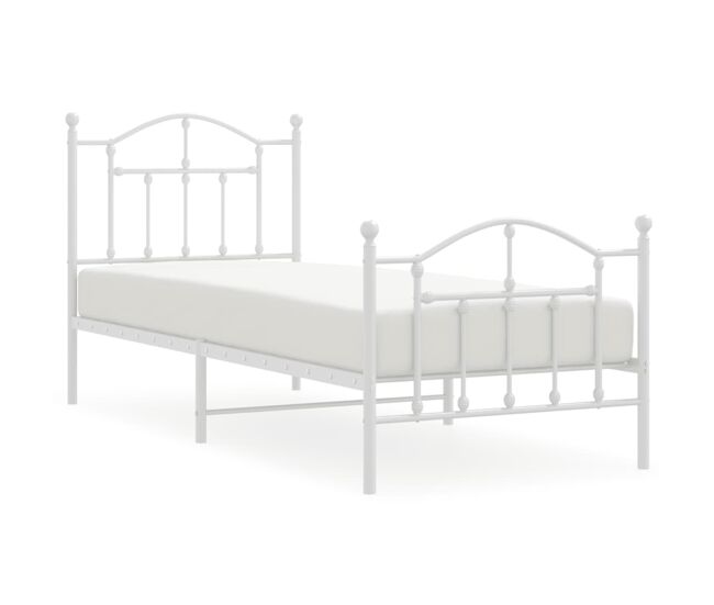 Estructura cama metal con cabecero y pie cama blanca 90x190 cm con cabecero y pie de cama