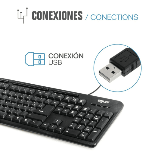 Teclado iggual CK-BASIC-120T QWERTY USB Preto Espanhol Macaco (1 Peça)