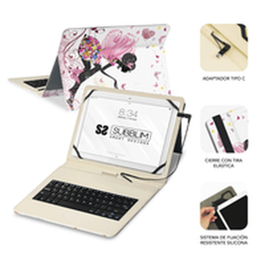 Teclado Bluetooth com Suporte para Táblete Subblim SUBKT1-USB052 Qwerty espanhol Multicolor Espanhol
