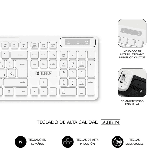 Teclado e Rato sem Fios Subblim BUSINESS SLIM Branco