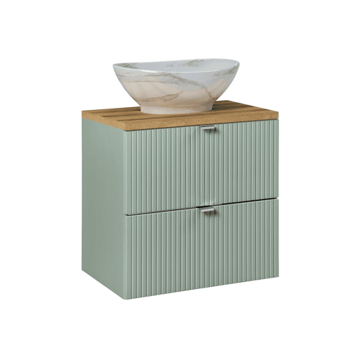 Conjunto móvel lavatório simples 60cm 2 gavetas e coluna Verde Jade e Madeira