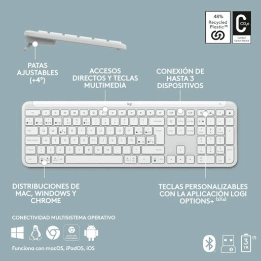 Teclado Logitech Branco Qwerty espanhol QWERTY Teclado Logitech Branco Qwerty espanhol QWERTY